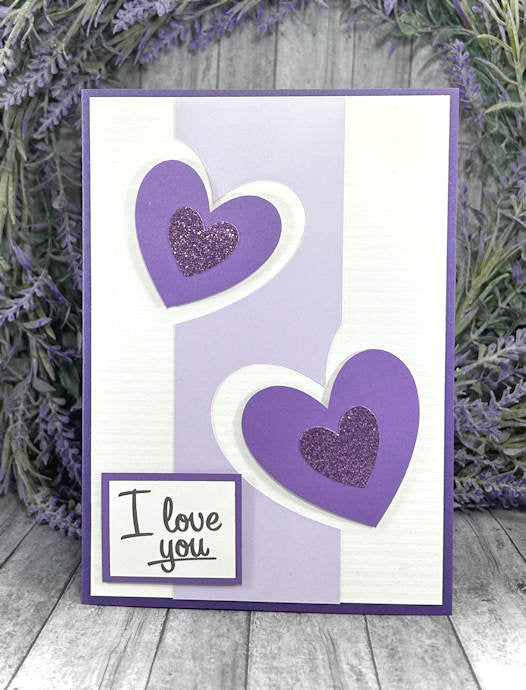 Handmade 3D Hearts Love Valentines Card Purples