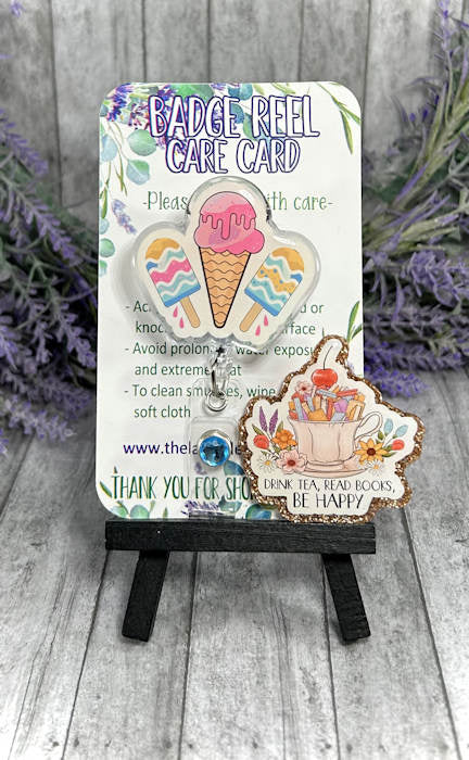 Handmade Ice Cream and Book Lover Badge Reel Set