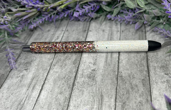 Handmade White Brown Maroon and gold Ombre glitter pen with free refill