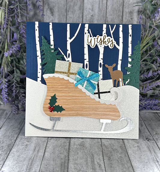 Handmade Sleigh Winter Scene Card Blue