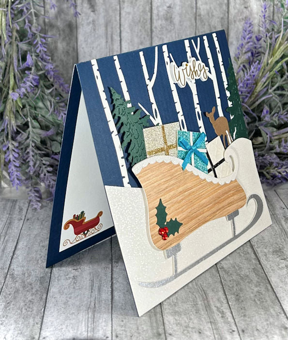 Handmade Sleigh Winter Scene Card Blue