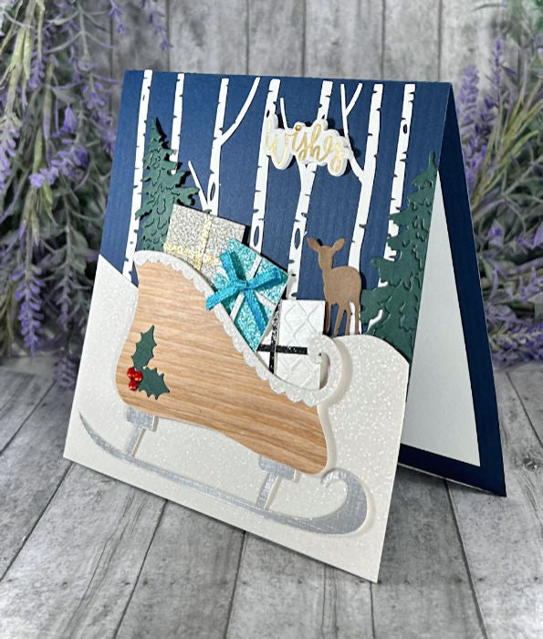 Handmade Sleigh Winter Scene Card Blue