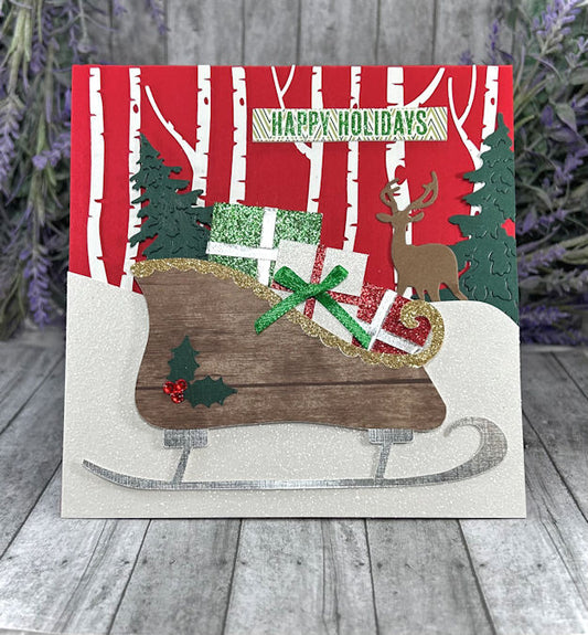 Handmade Sleigh Winter Scene Card Red