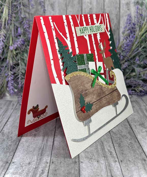 Handmade Sleigh Winter Scene Card Red