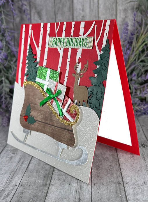 Handmade Sleigh Winter Scene Card Red