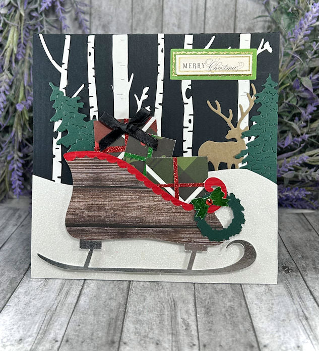 Handmade Sleigh Winter Scene Card Black