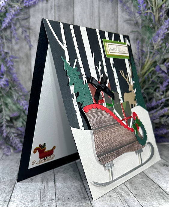 Handmade Sleigh Winter Scene Card Black