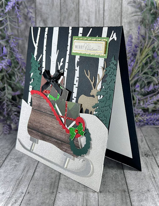 Handmade Sleigh Winter Scene Card Black