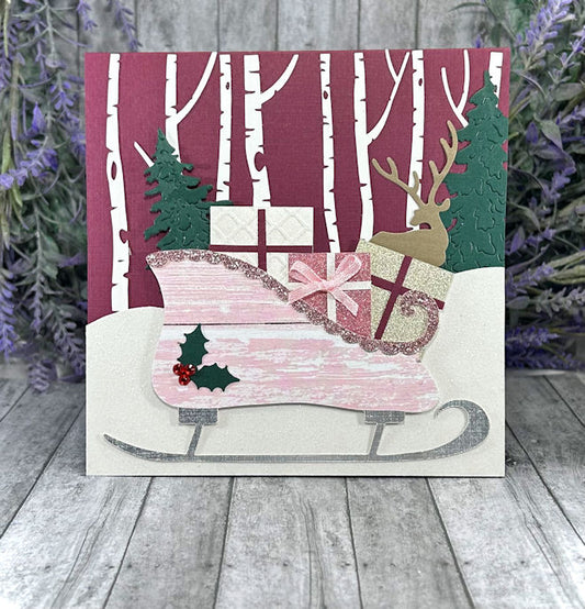 Handmade Sleigh Winter Scene Card Maroon