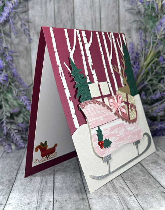 Handmade Sleigh Winter Scene Card Maroon