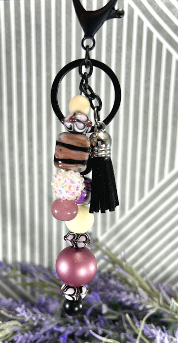 Handmade Beaded Keychain With Clip and Keyring Mauve