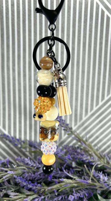 Handmade Beaded Keychain With Clip and Keyring Yellow