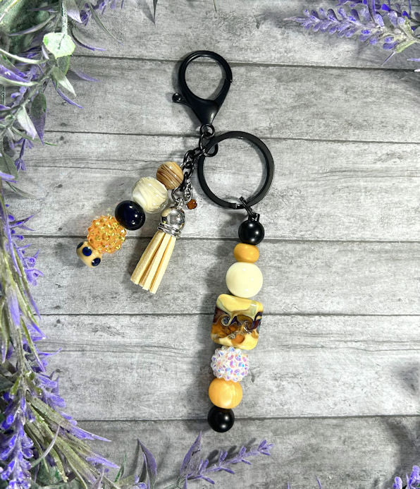 Handmade Beaded Keychain With Clip and Keyring Yellow