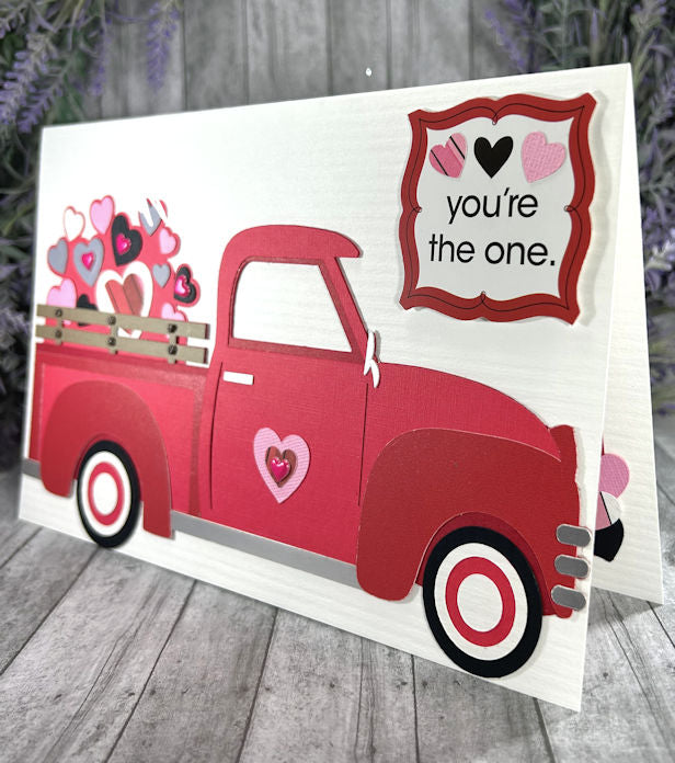 Handmade Vintage Truck Valentines Love Card Red