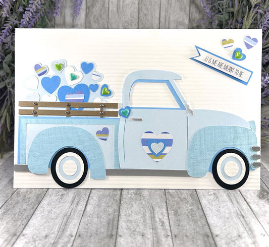 Handmade Vintage Truck Valentines Love Card Blue