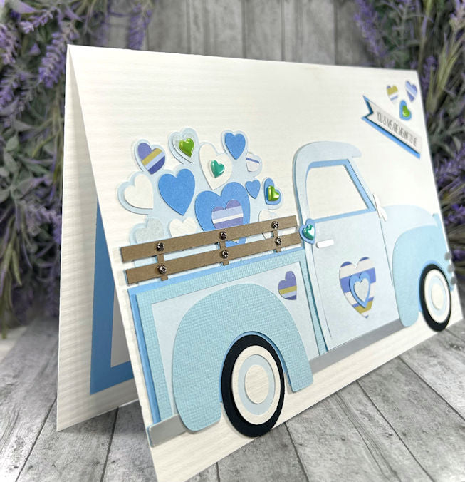 Handmade Vintage Truck Valentines Love Card Blue