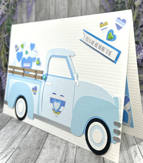 Handmade Vintage Truck Valentines Love Card Blue