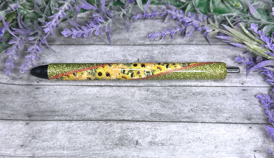 Handmade Fall Sunflowers glitter pen with free refill
