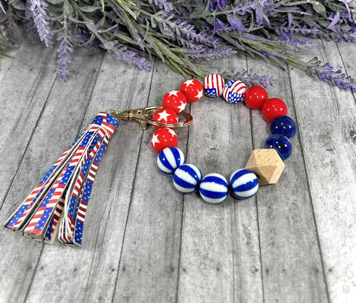 Patriotic Silicone Bead Keychain Bracelet