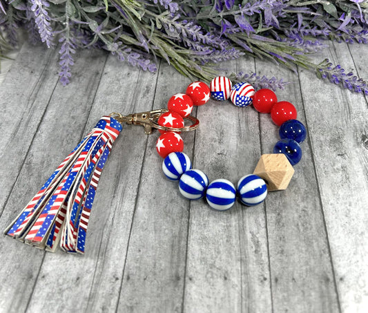 Patriotic Silicone Bead Keychain Bracelet