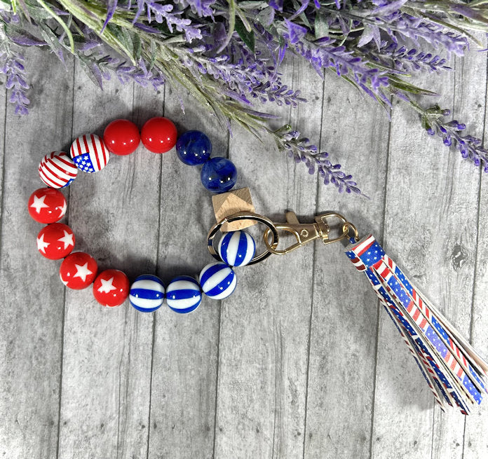 Patriotic Silicone Bead Keychain Bracelet