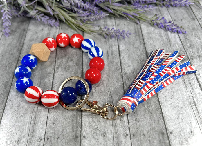 Patriotic Silicone Bead Keychain Bracelet 2