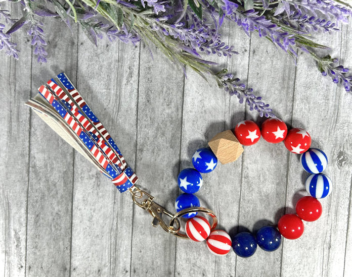 Patriotic Silicone Bead Keychain Bracelet 2