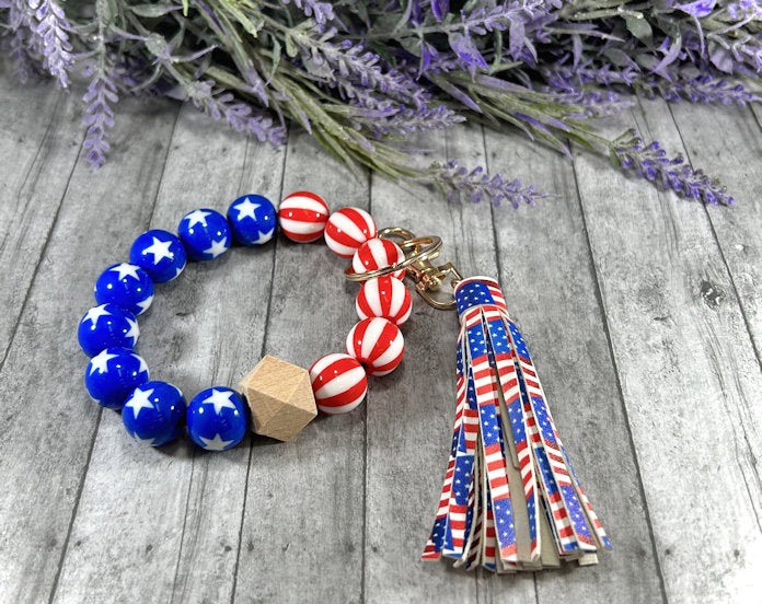 Patriotic Silicone Bead Keychain Bracelet 3