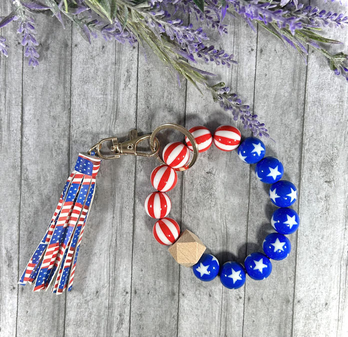 Patriotic Silicone Bead Keychain Bracelet 3