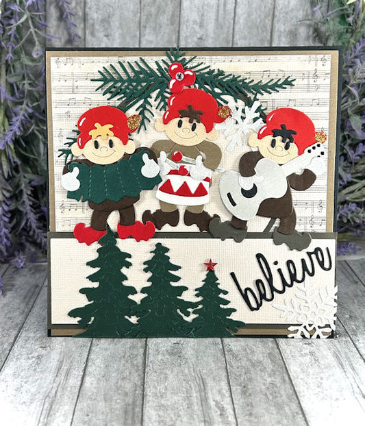 Handmade Christmas 3D Musical Elves Card