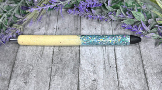 Handmade Yellow and Blue Ombre glitter pen with free refill