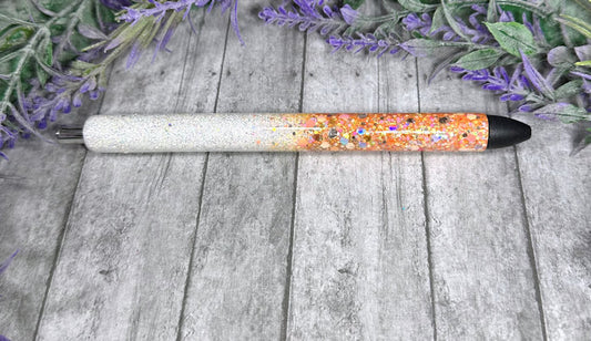Handmade Orange and White Ombre glitter pen with free refill