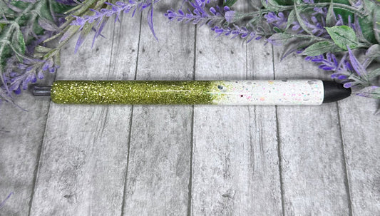 Handmade Sage Green and White Ombre glitter pen with free refill