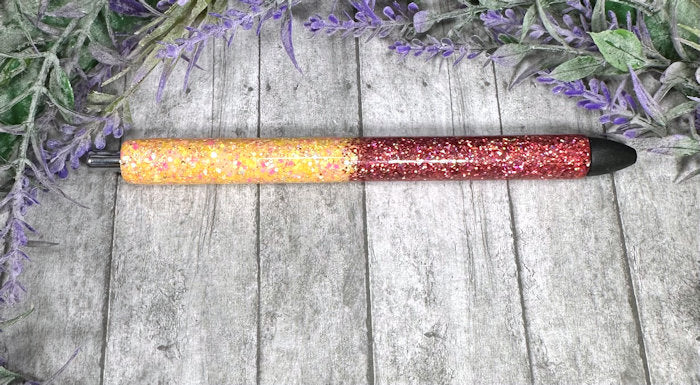 Handmade Orange and Burnt Orange Ombre glitter pen with free refill