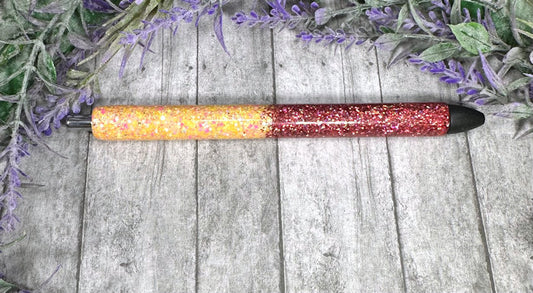 Handmade Orange and Burnt Orange Ombre glitter pen with free refill