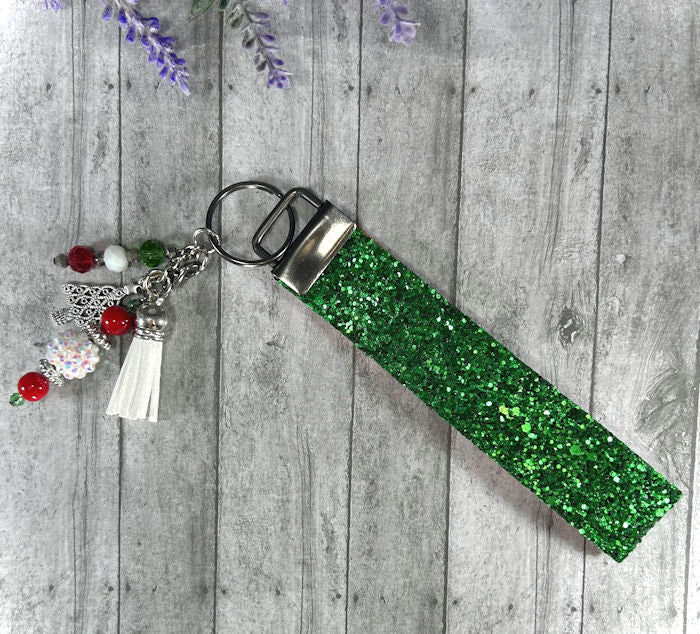 Handmade Christmas Tree Faux Leather Key Fob Wristlet