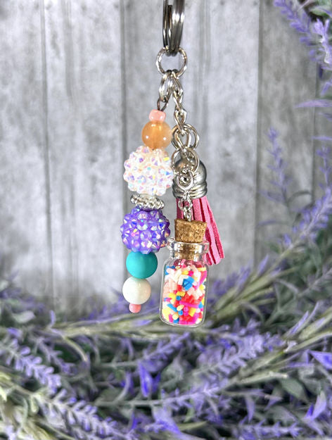 Handmade Ice Cream Cone w Sprinkles Faux Leather Key Fob Wristlet