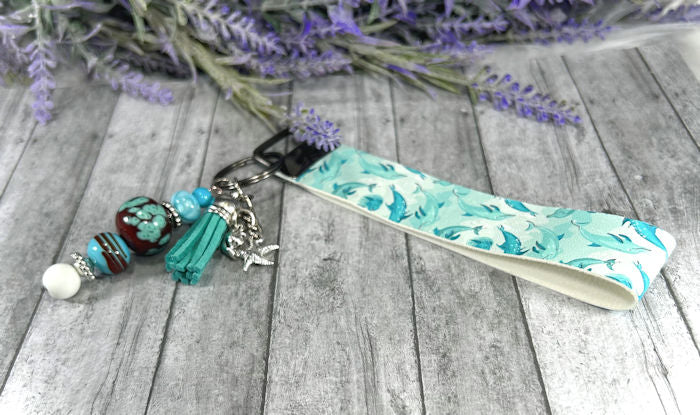 Handmade Dolphins Faux Leather Key Fob Wristlet