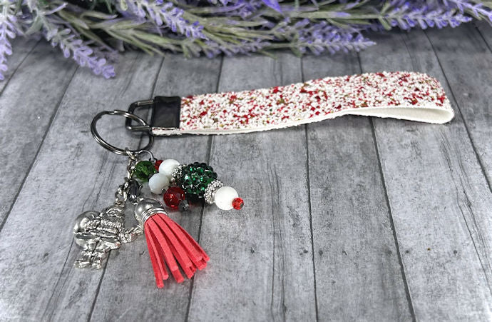 Handmade Christmas Santa Faux Leather Key Fob Wristlet