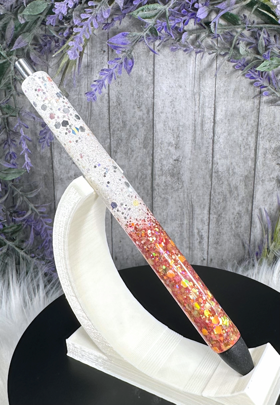 Handmade Dark Orange and White  Ombre glitter pen with free refill