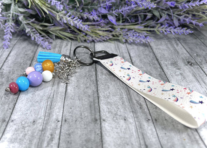 Handmade Shooting Stars  Faux Leather Key Fob Wristlet