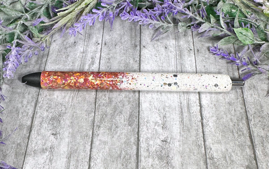 Handmade Dark Orange and White  Ombre glitter pen with free refill