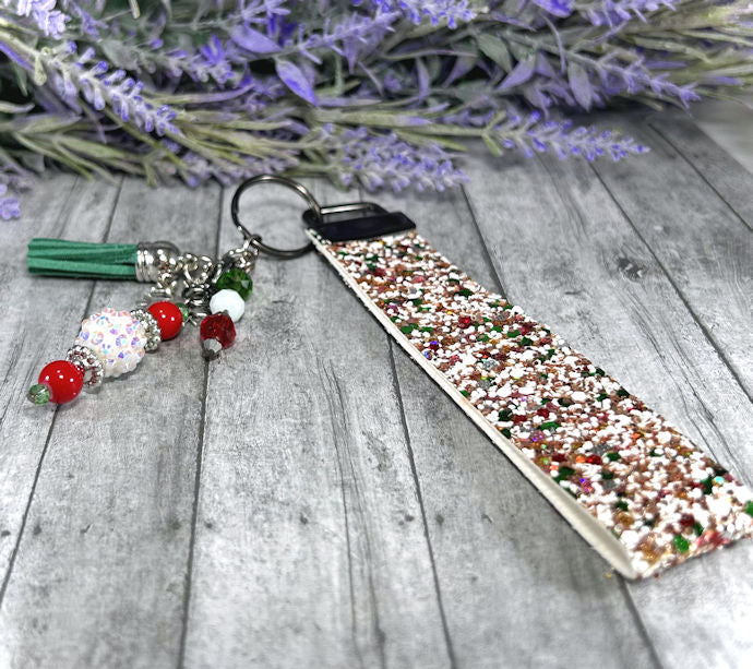 Handmade Christmas Snowflake Faux Leather Key Fob Wristlet