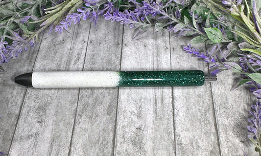 Handmade Dark Green and White Ombre glitter pen with free refill