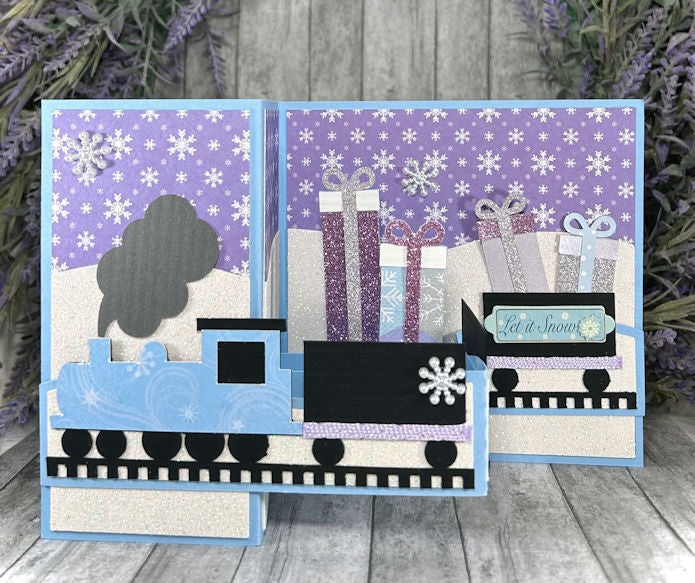 Handmade 3D Purple and Blue Train Holiday Pop Out Card