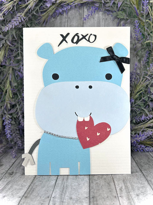 Handmade Hippo Hugs and Kisses Valentines Card