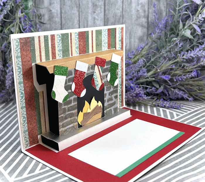 Handmade Winter Fireplace and Stockings Pop Up Card