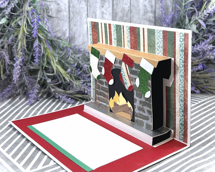 Handmade Winter Fireplace and Stockings Pop Up Card