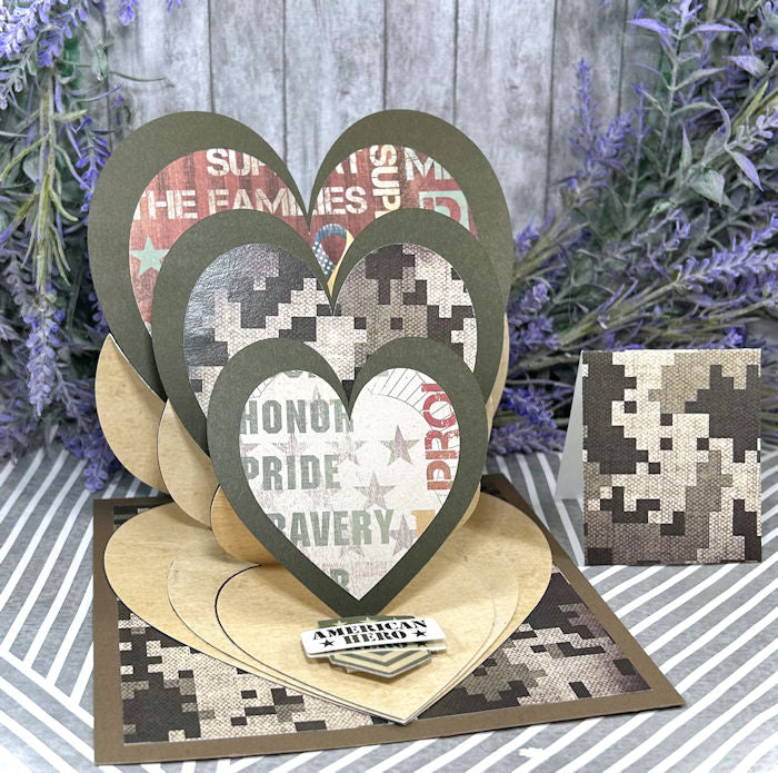 Handmade Military Triple Easel Hearts Love Valentines Card