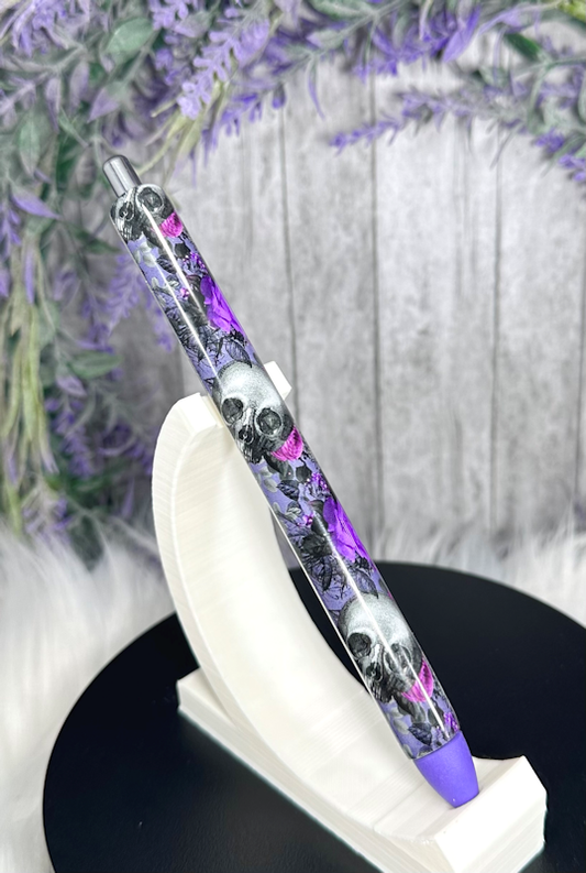 Handmade Halloween Purple Skulls glitter pen with free refill
